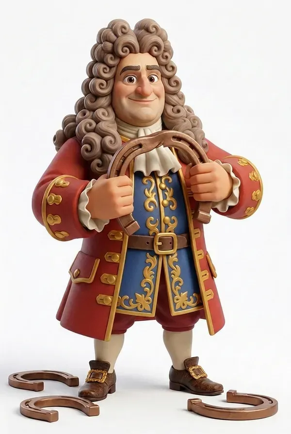Zeitlegende Sammelfigur eines barocken Edelmanns, der ein Hufeisen biegt